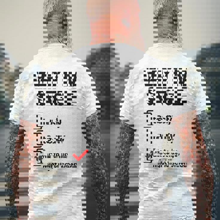 面白い皮肉な大人のユーモアの独身パーティーなぜ私は独身なのか メンズTシャツ バックプリント 高齢者への贈り物