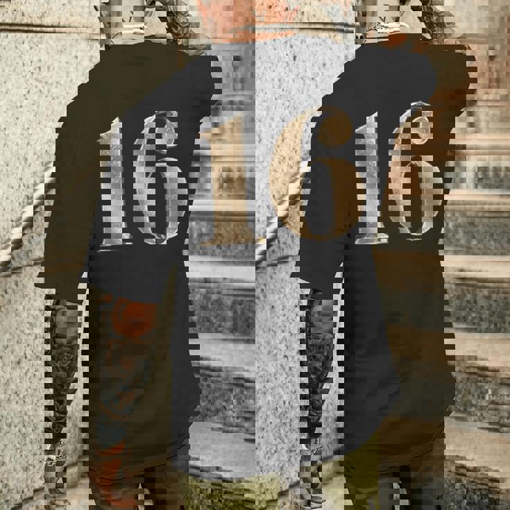 16 16 誕生日 お気に入り 数字 フルール・ド・リス デザイン メンズTシャツ バックプリント 彼への贈り物