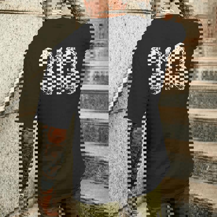 313 市外局番デトロイトmi 携帯電話 エリアコード 313 メンズTシャツ バックプリント 彼への贈り物