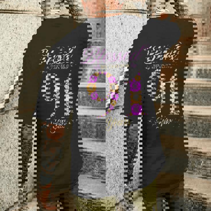 91歳の91歳の誕生日bデーパーティー 神に祝福されて メンズTシャツ バックプリント 彼への贈り物