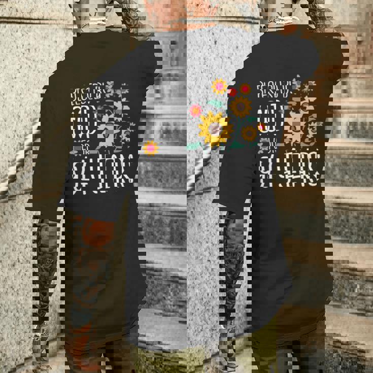 94歳の神に祝福され 可愛いひまわり 94歳の誕生日 長袖tシャツ メンズTシャツ バックプリント 彼への贈り物