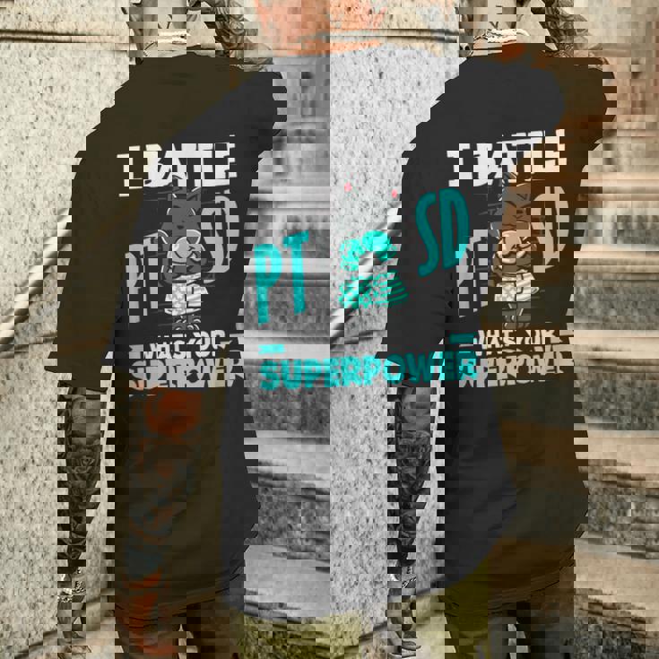 I Battle Ptsd What's Youruperpower Ptsd認識 メンズTシャツ バックプリント 彼への贈り物