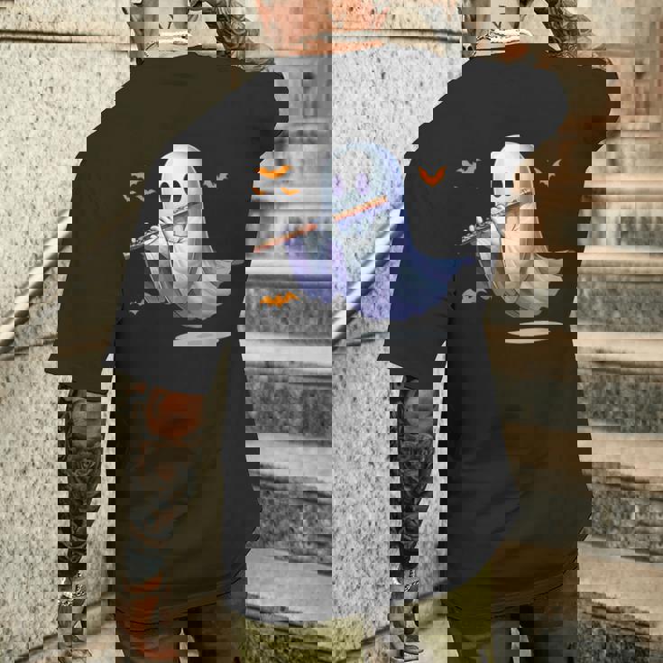 Boo Ghost Playing Flute Halloween Musical Instrument Men's Back Print T-Shirt Gifts for Him Boo Ghost Playing Flute Halloween Musical Instrument Men's Back Print T-Shirt Gifts for Him