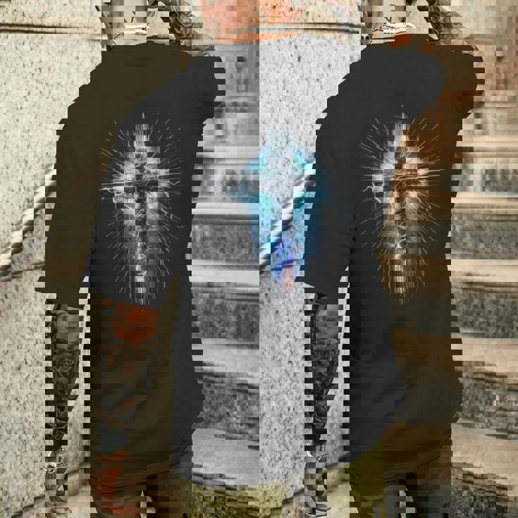 Christian Cross Punk Art Style Distressed Crown Of Thorns Men's Back Print T-Shirt Gifts for Him