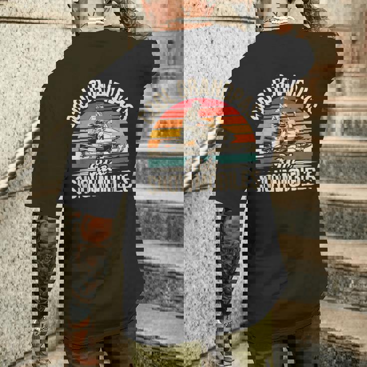 Cool Grandpas Ride Snowmobiles Vintage Snowmobiling Grandpa Men's Back Print T-Shirt Gifts for Him