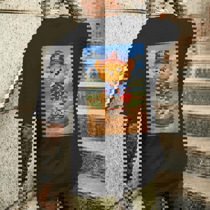 Cool Teddy Bear Baseball Player Illustration Graphic s メンズTシャツ バックプリント 彼への贈り物