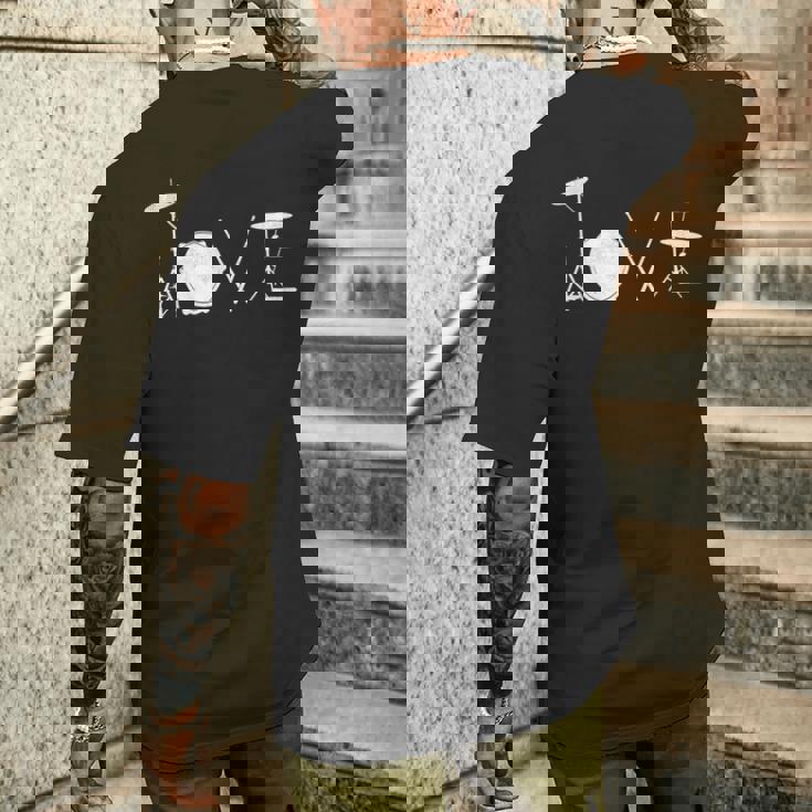 Drummer Love グラフィックドラムセット ドラミングミュージシャン ロックバンド メンズTシャツ バックプリント 彼への贈り物