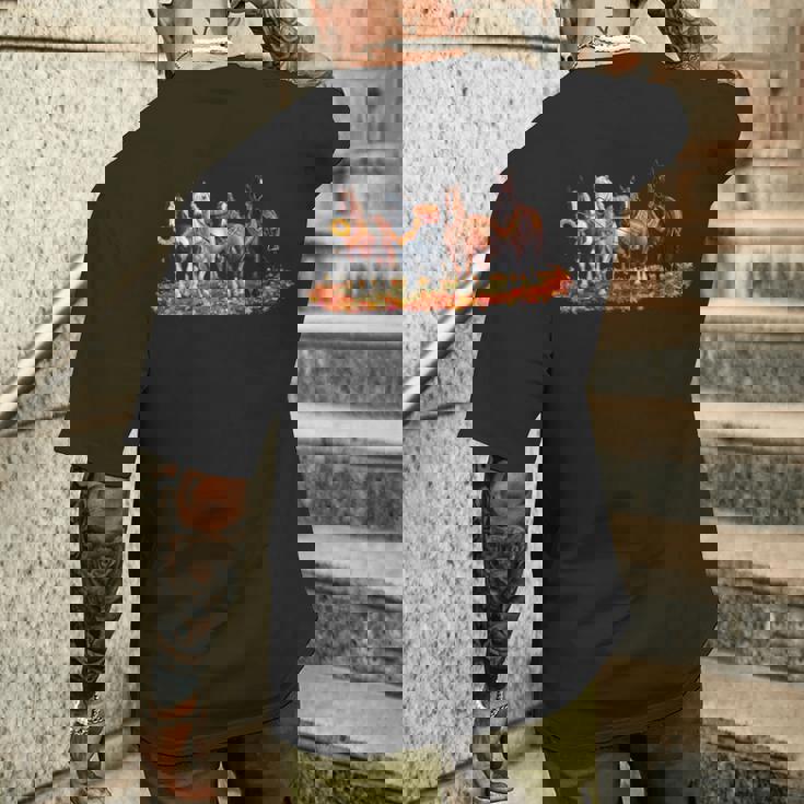 Fall Horse Animal Thanksgiving Sunflowers Pumpkin Leaves Men's Back Print T-Shirt Gifts for Him