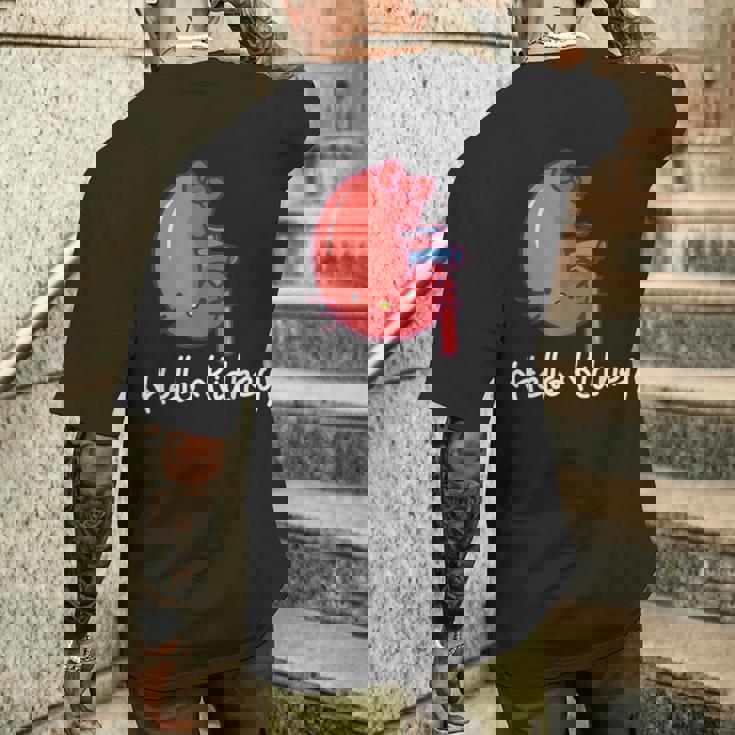 Hello Kidney おもしろ お医者さんへの感謝を示す メンズTシャツ バックプリント 彼への贈り物