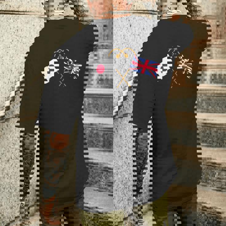Japanese Flag British Flag 英国遺産 イングリッシュルーツ 日本の国旗 イギリスの国旗 メンズTシャツ バックプリント 彼への贈り物