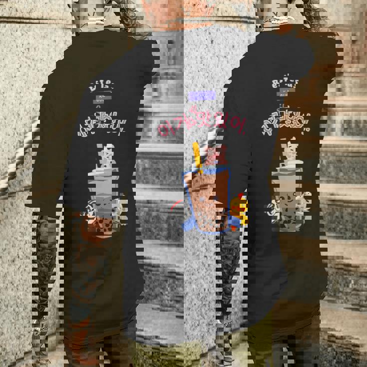 Kawaii Boba K-Pop バブルティーフレンズ ハングル メンズTシャツ バックプリント 彼への贈り物