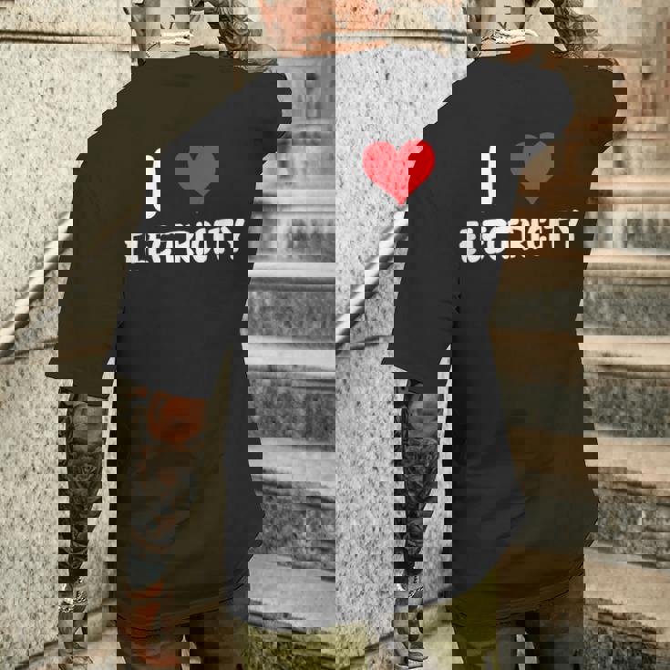 I Love Electricity ハート 電気技師ユーティリティ電気 メンズTシャツ バックプリント 彼への贈り物