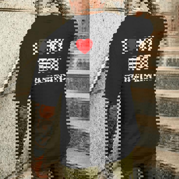 I Love My Hot Boyfriend シャツ マッチング I Heart My Boyfriend メンズTシャツ バックプリント 彼への贈り物