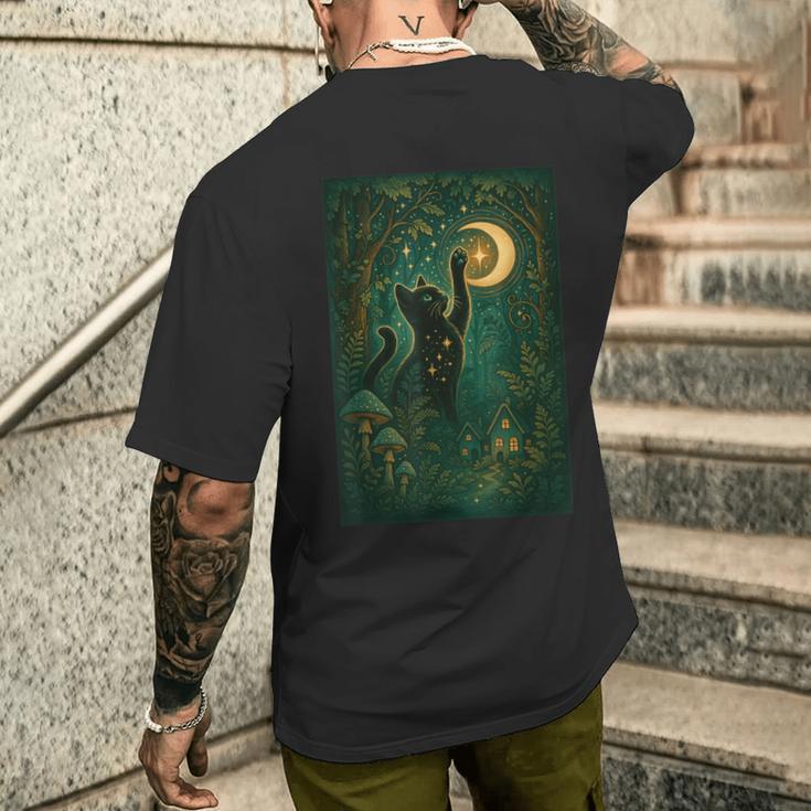 Magical Black Cat Moon Forest Fantasy Cottagecore Men's T-shirt Back Print Gifts for Him