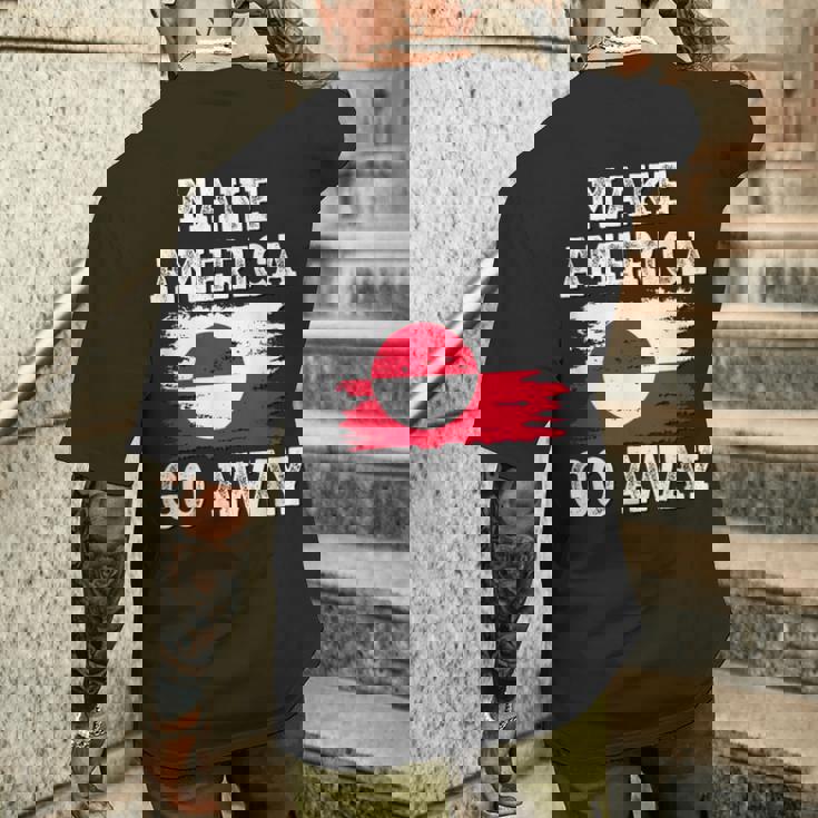 Make America Go Away グリーンランド国旗 アンティーク調 メンズTシャツ バックプリント 彼への贈り物