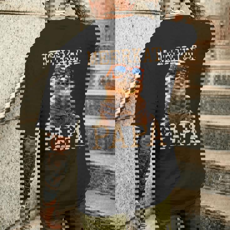 Meerkat Papaミーアキャット パパ パパ 父の日 マングース パパ スリケート ファーザー メンズTシャツ バックプリント 彼への贈り物