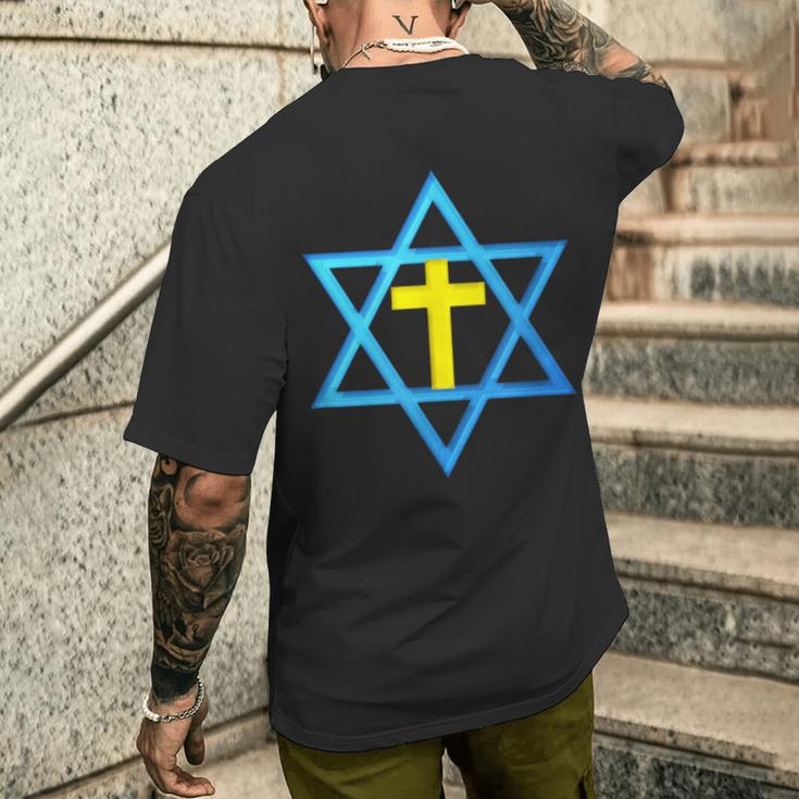 Messianique Étoile De David Avec Croix Dorée T-shirt imprimé au dos Cadeaux pour lui
