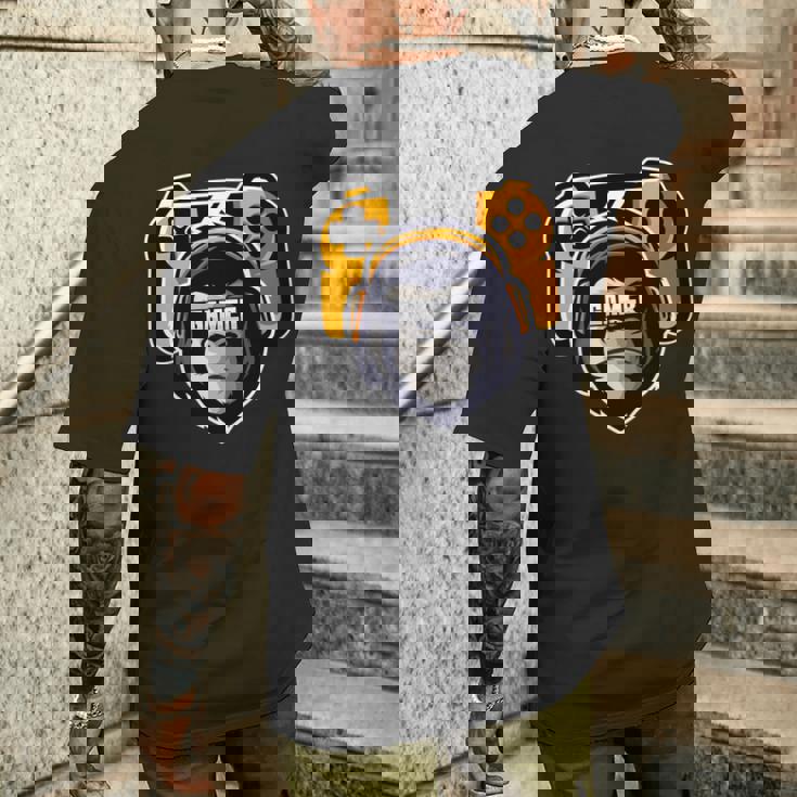 Playtation ゲーマーギフト モンキー ゲームプレーヤー ビデオゲーム 長袖tシャツ メンズTシャツ バックプリント 彼への贈り物