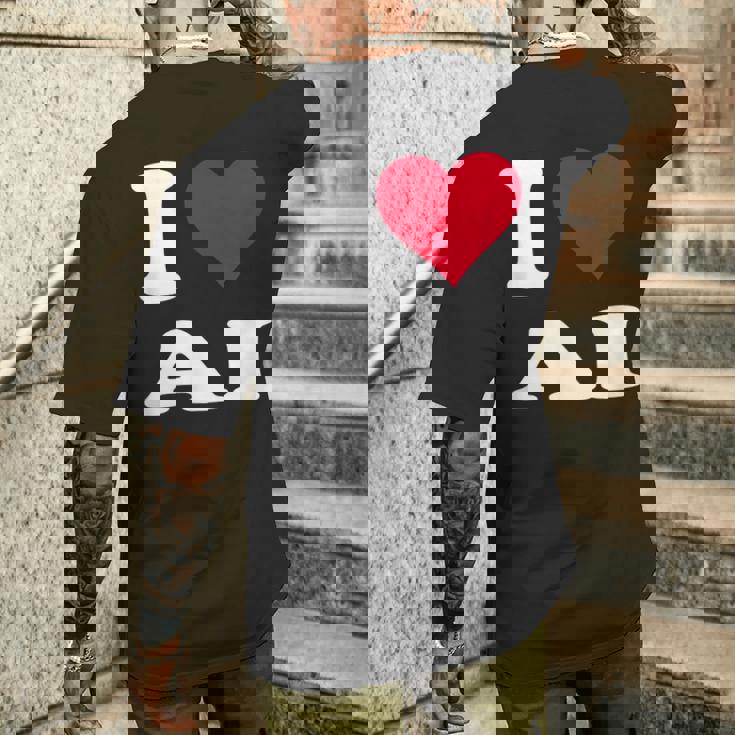 Red Heart I Love Ai メンズTシャツ バックプリント 彼への贈り物