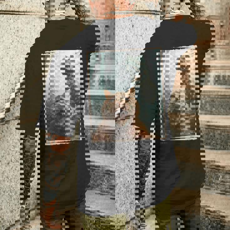 Selfie De Chat Avec Dinosaure Photo De Chat Effrayée Amusante T-shirt imprimé au dos Cadeaux pour lui