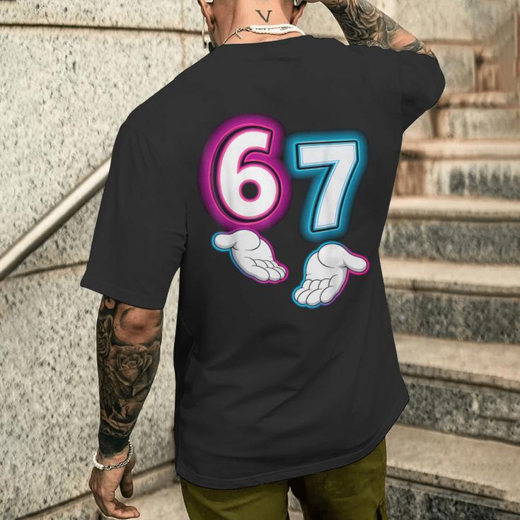 Six Seven 67 Meme 6 7 Glowing Hands Men's T-shirt Back Print - Monsterry