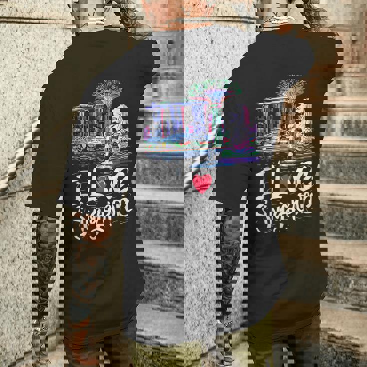 「I Loveingapore Citykyline」とマーライオンのデザイン。 メンズTシャツ バックプリント 彼への贈り物