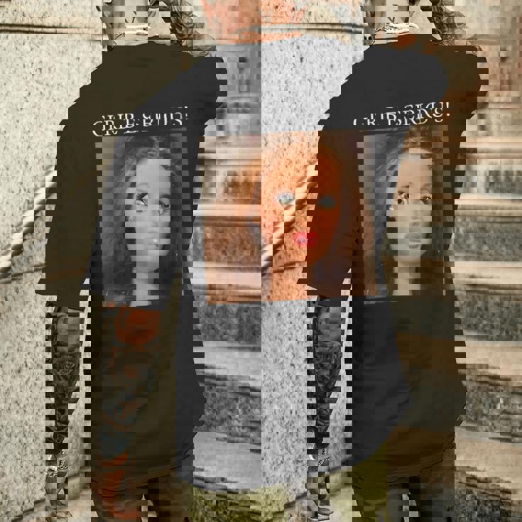 おもしろいドールフェイスミームガール本気で メンズTシャツ バックプリント 彼への贈り物