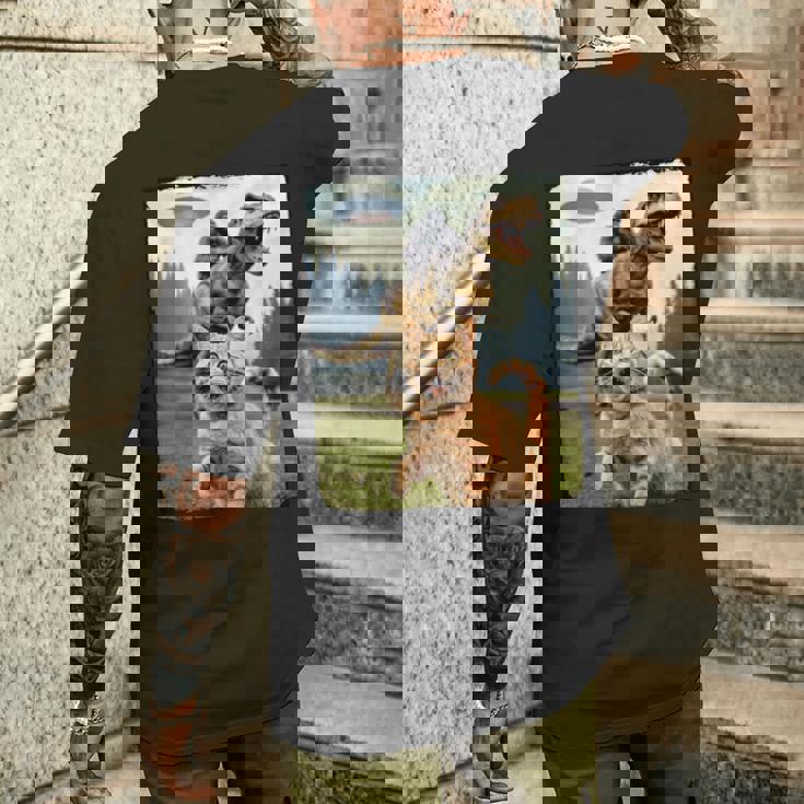 おもしろ猫 ゴリラ 恐竜 Ufo ミーム 不条理なユーモアシーン メンズTシャツ バックプリント 彼への贈り物