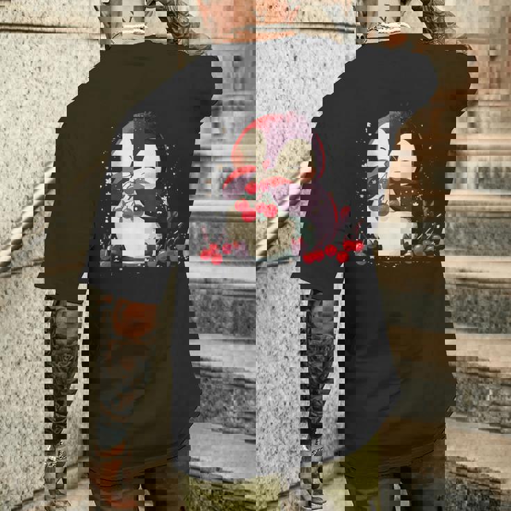 さくらんぼペンギン かわいい チェリー フルーツ アートワーク ペンギン好き メンズTシャツ バックプリント 彼への贈り物