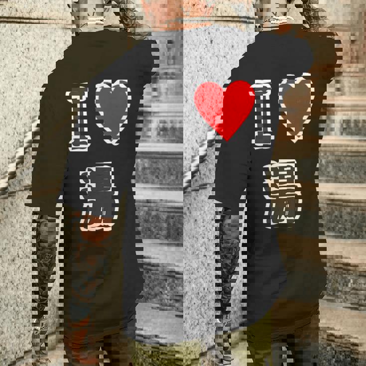 アイラブ・湯【変なデザイン屋さん】温泉 お風呂 銭湯 お土産 旅行 ハート スタッフ メッセージ・面白い デザイン メンズTシャツ バックプリント 彼への贈り物