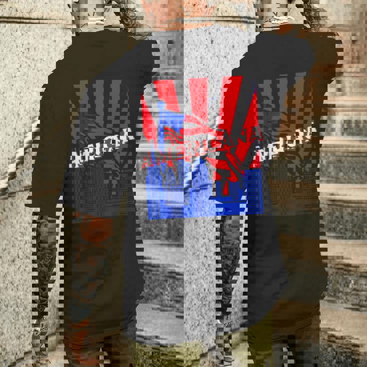 アメリカーナ、都市、旗、Bjj、柔術、Mma、ファイティング、ボックス。 メンズTシャツ バックプリント 彼への贈り物