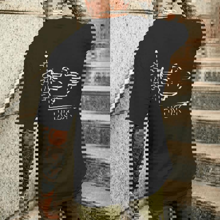 ウィトゲンシュタインのウサギのアヒル 前から後ろへの光のイリュージョン メンズTシャツ バックプリント 彼への贈り物