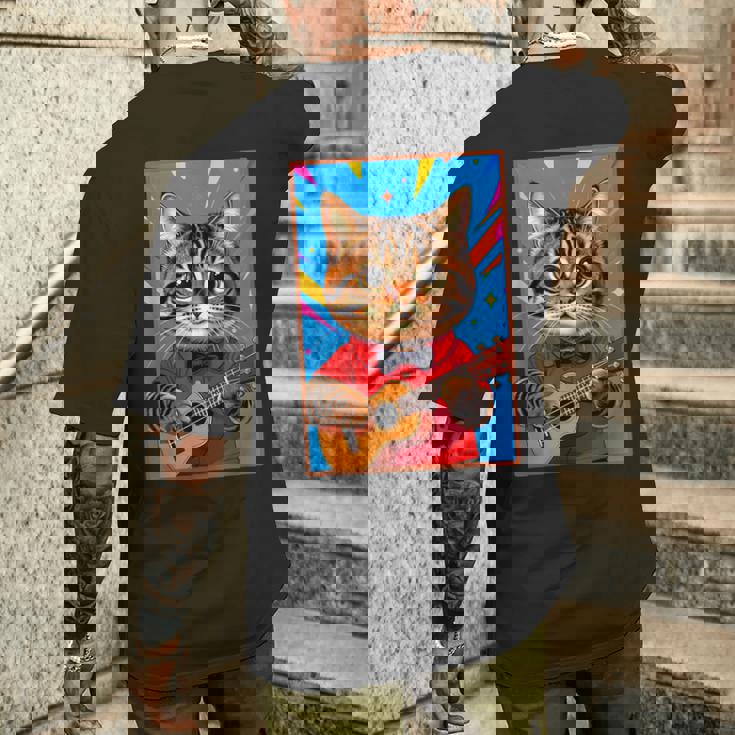 ウクレレ猫 メンズTシャツ バックプリント 彼への贈り物