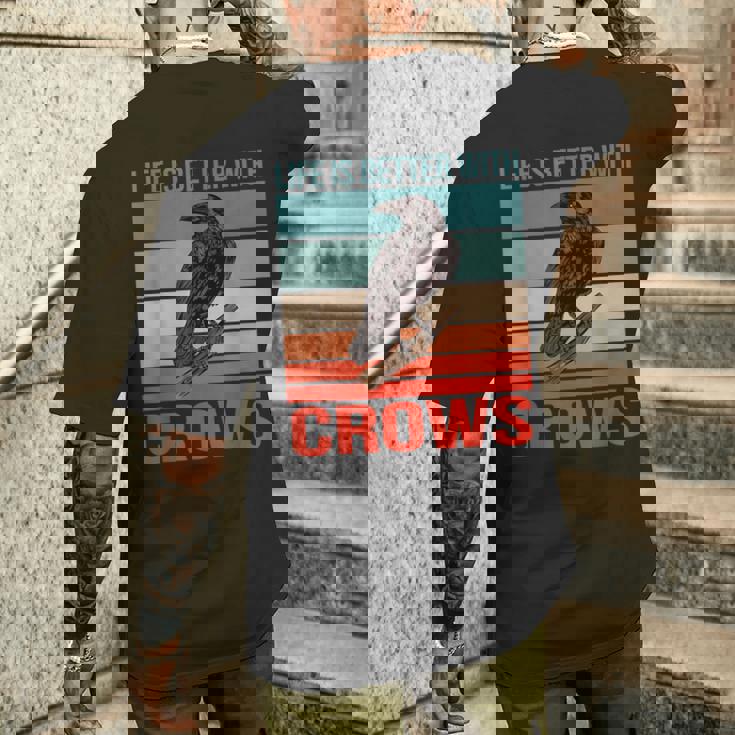 カラス ライフ・イズ・ベター バード鳥類学 カラス メンズTシャツ バックプリント 彼への贈り物