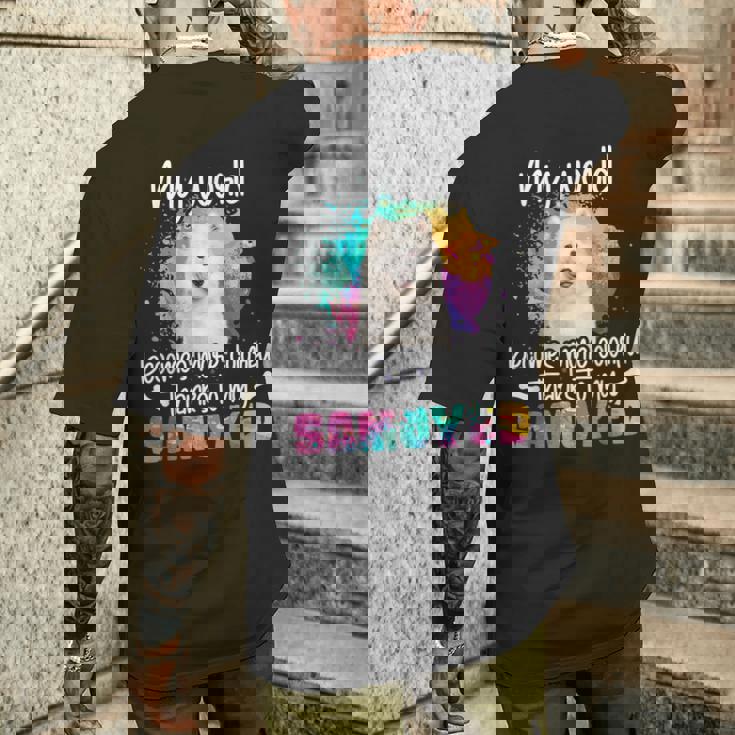 カラフルな世界 サモエド 犬 前足 犬のママ 服 ママ サモエドのアクセサリー 犬の学校 犬の飼い主 メンズTシャツ バックプリント 彼への贈り物