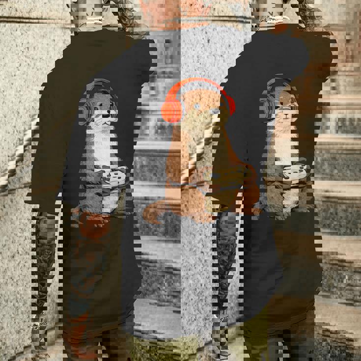 カワイイ カワウソ ゲーム アニメ レトロ 日本の芸術作品 ゲーマー 面白い メンズTシャツ バックプリント 彼への贈り物