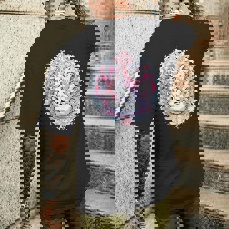 キツネ かわいい コスチューム 九尾狐 ドラゴンズ メンズTシャツ バックプリント 彼への贈り物