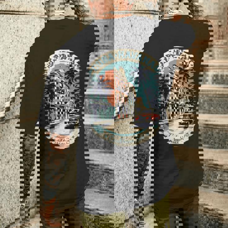 キューバ ハバナ レトロ 車 ヴィンテージ カリブ海のヤシの木 メンズTシャツ バックプリント 彼への贈り物