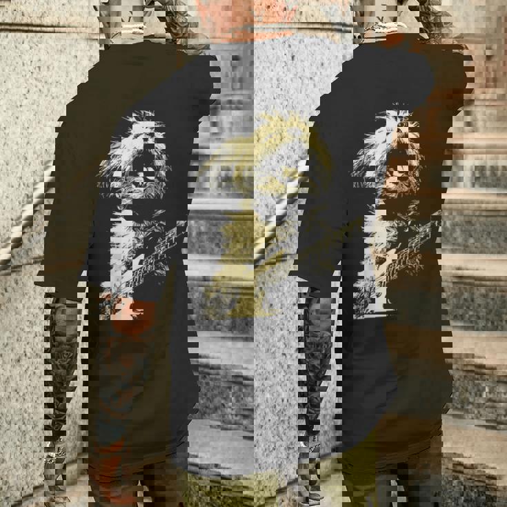 ギターロッカー ギタリスト 動物 パンク グランジ犬とマルチーズ メンズTシャツ バックプリント 彼への贈り物