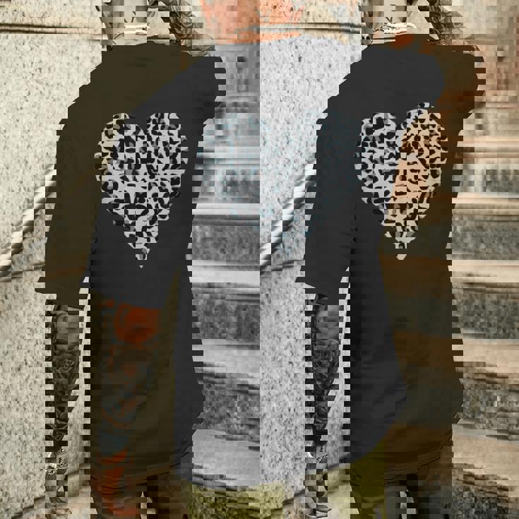 グレーとブラック ヒョウ柄 アニマルプリント ハート メンズTシャツ バックプリント 彼への贈り物