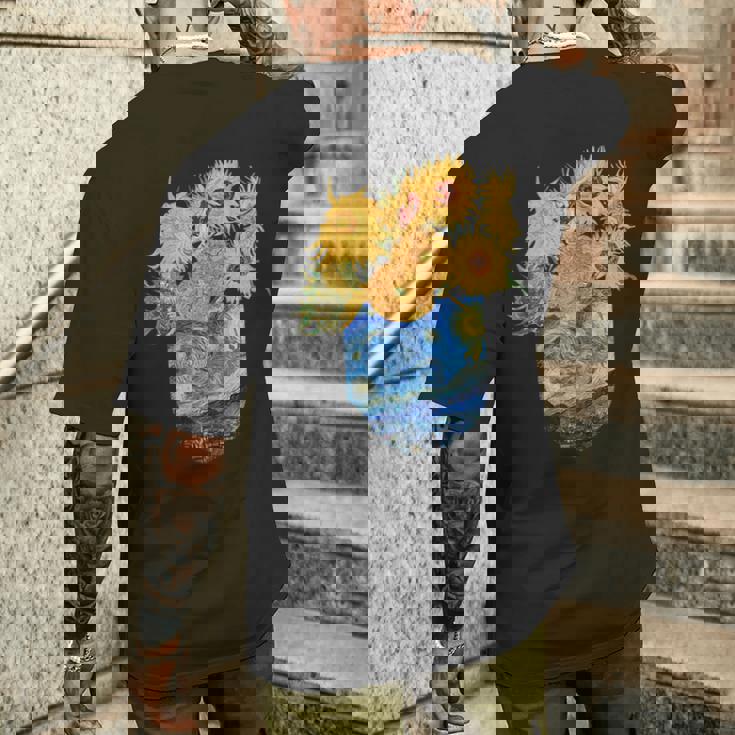 ゴッホ ひまわり&星月夜ポケット 美的アート メンズTシャツ バックプリント 彼への贈り物