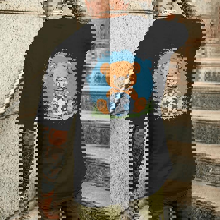 サッカーボール付きのかわいいテディベア メンズTシャツ バックプリント 彼への贈り物