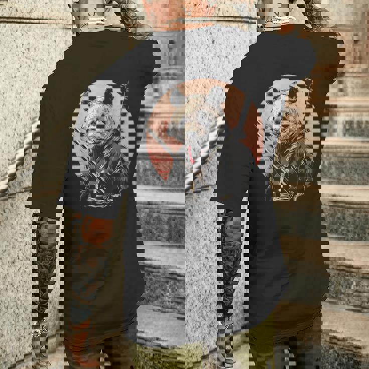 サムライパンダ 作品 日本美術 日本の忍者 パンダ メンズTシャツ バックプリント 彼への贈り物