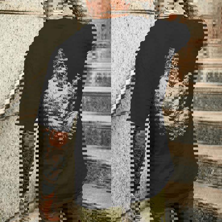 サングラス付きかわいいゴリラ ギタープレーヤー 面白いギタリスト メンズTシャツ バックプリント 彼への贈り物