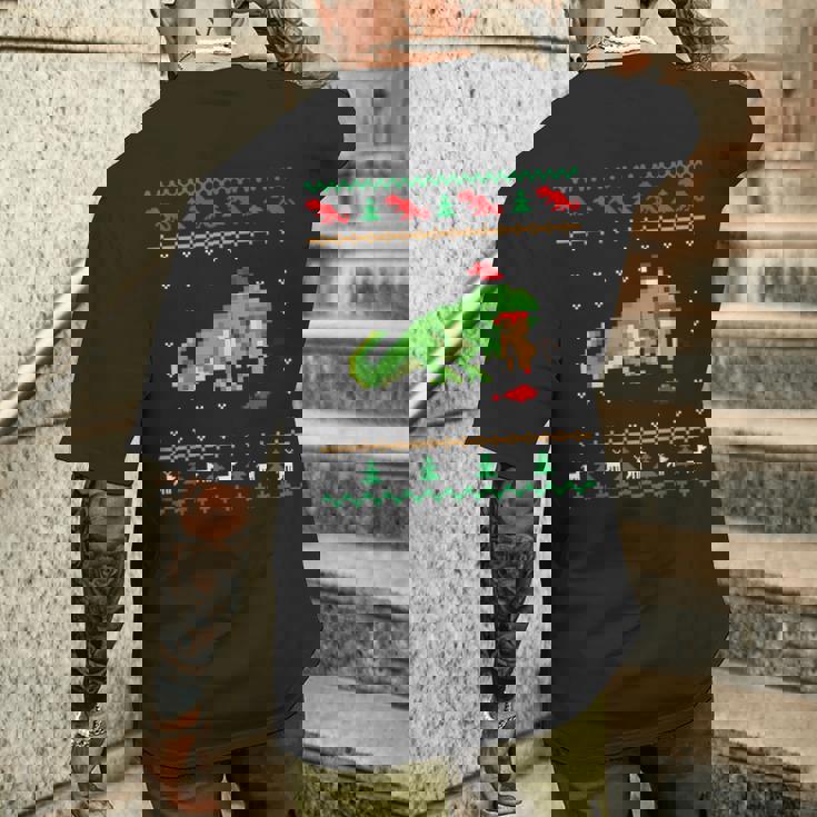 サンタ T-Rex 食べるトナカイ恐竜 アグリークリスマスセーター メンズTシャツ バックプリント 彼への贈り物