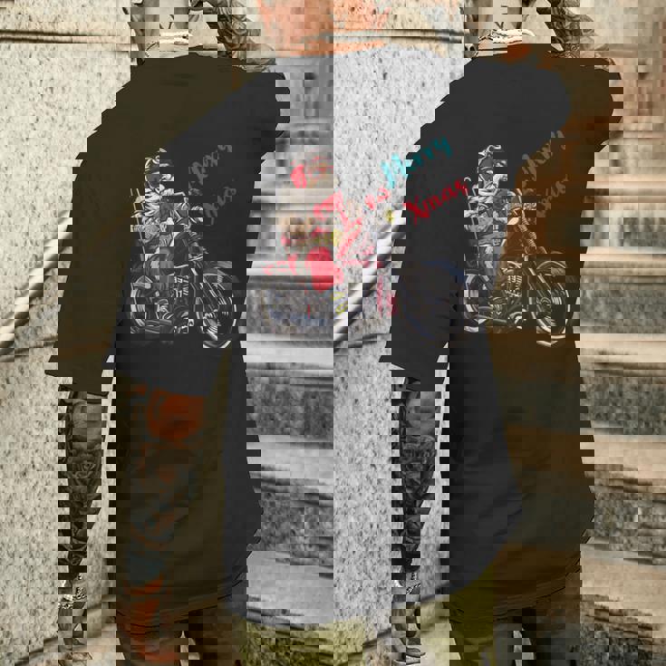 サンタクロース 面白い バイク イラスト メリー クリスマス パロディ イラスト メンズTシャツ バックプリント 彼への贈り物