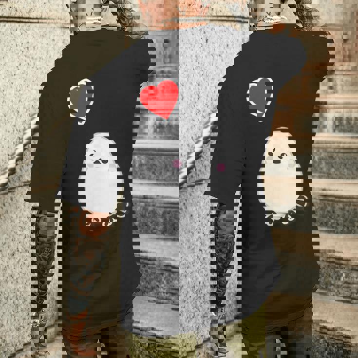 シマエナガ『ハート』白い鳥【どうぶつフレンズ】動物 ゆるくて かわいい メンズTシャツ バックプリント 彼への贈り物