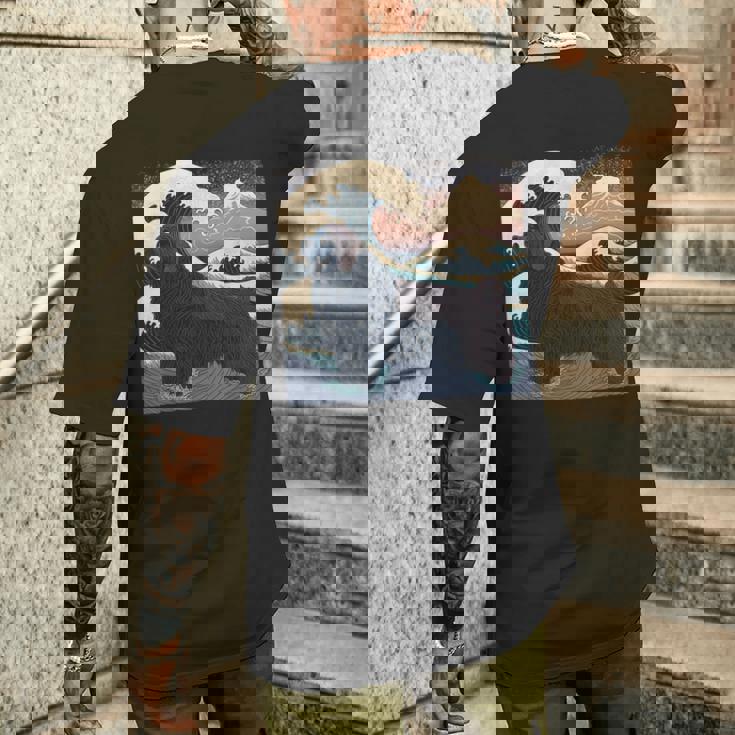 シュールレアリズム 日本画 ニューファンドランド 犬 メンズTシャツ バックプリント 彼への贈り物