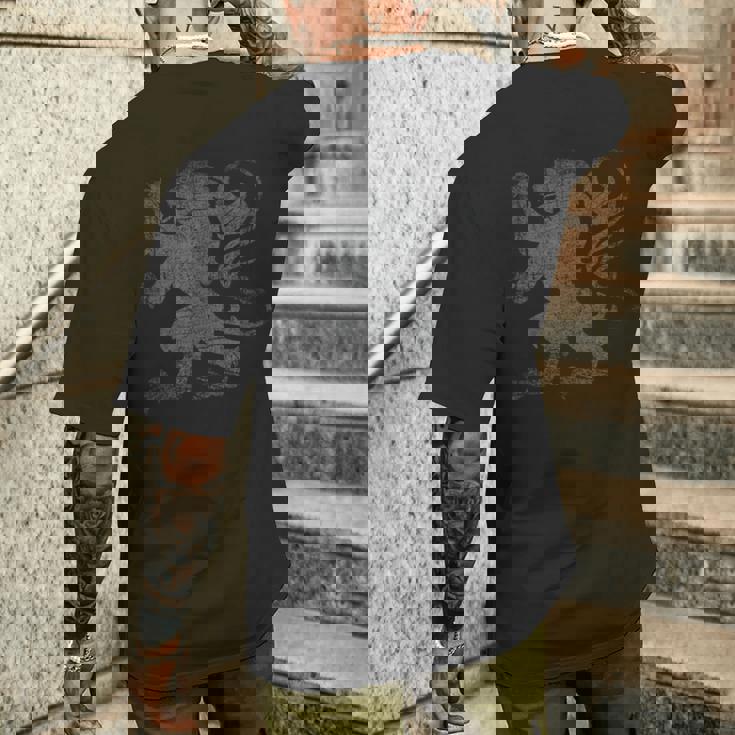 スコットランド国旗 ライオン 横行紋章 アンティーク調フラッグ スコットランド メンズTシャツ バックプリント 彼への贈り物