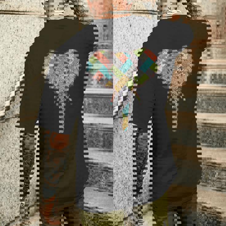 ゾウ I ワイルドライフ I カラフルなゾウ メンズTシャツ バックプリント 彼への贈り物